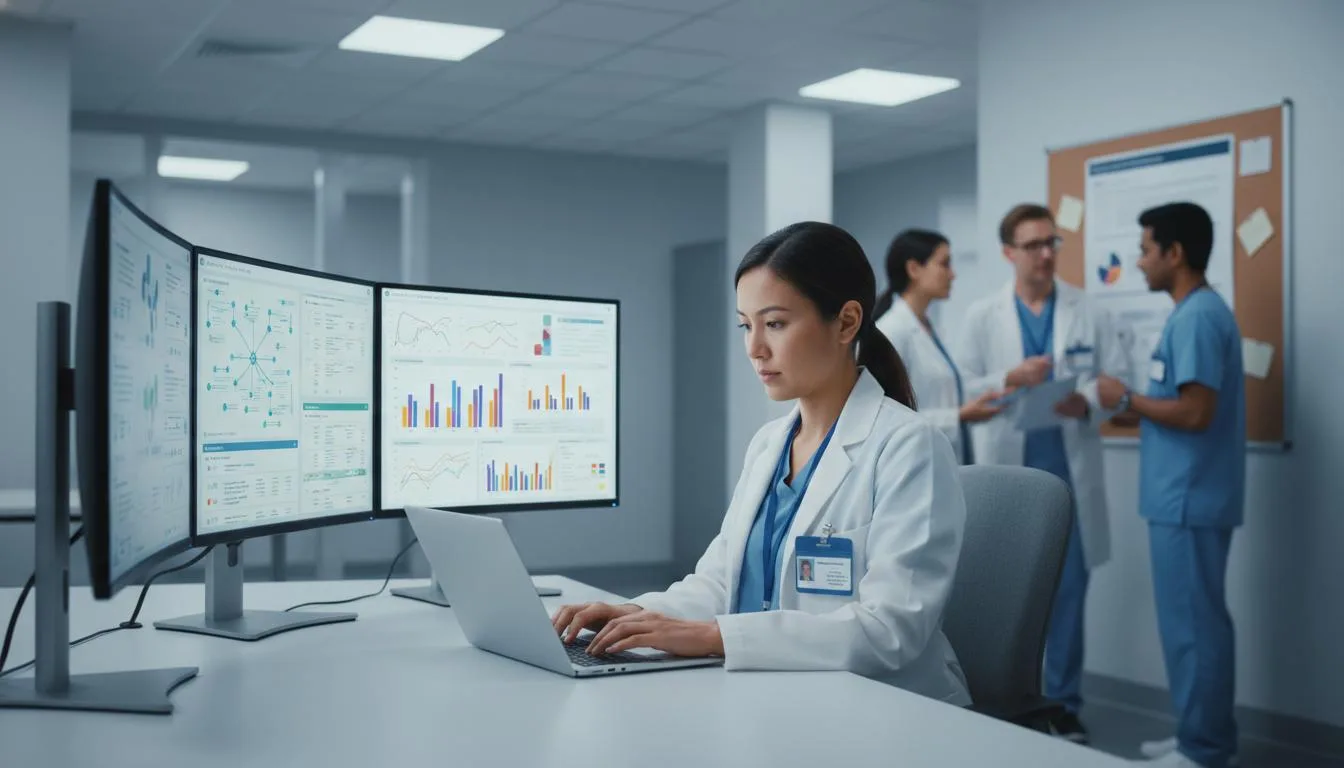 Healthcare professionals reviewing clinical information